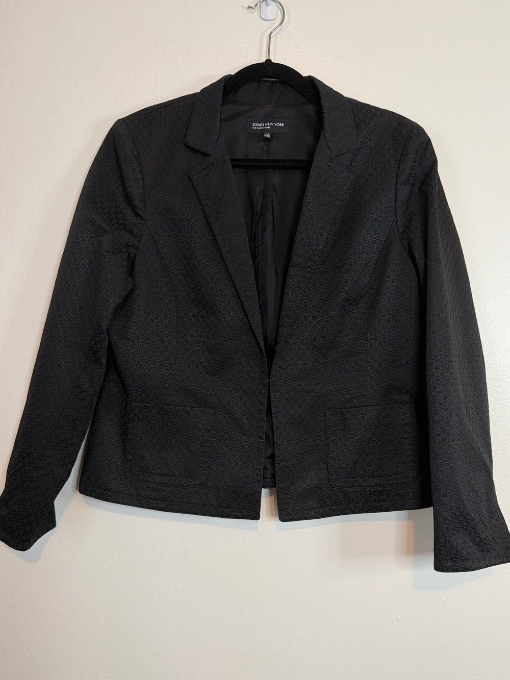 Jones New York Collection Blazer Black Size 14 Tone-On-Tone Geometric Pattern